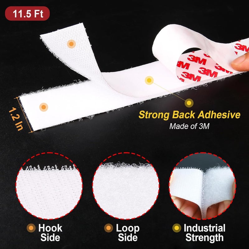 PHIXBEAR Industrial Strength Hook and Loop Tape Heavy Duty Waterproof, Outdoor Mounting Tape Fasteners with Strong Adhesive(Made of 3M), Holds 20 Lbs, Perfect for Home Office Classroom, 11.5 Ft X 1.2 in White - Image 2